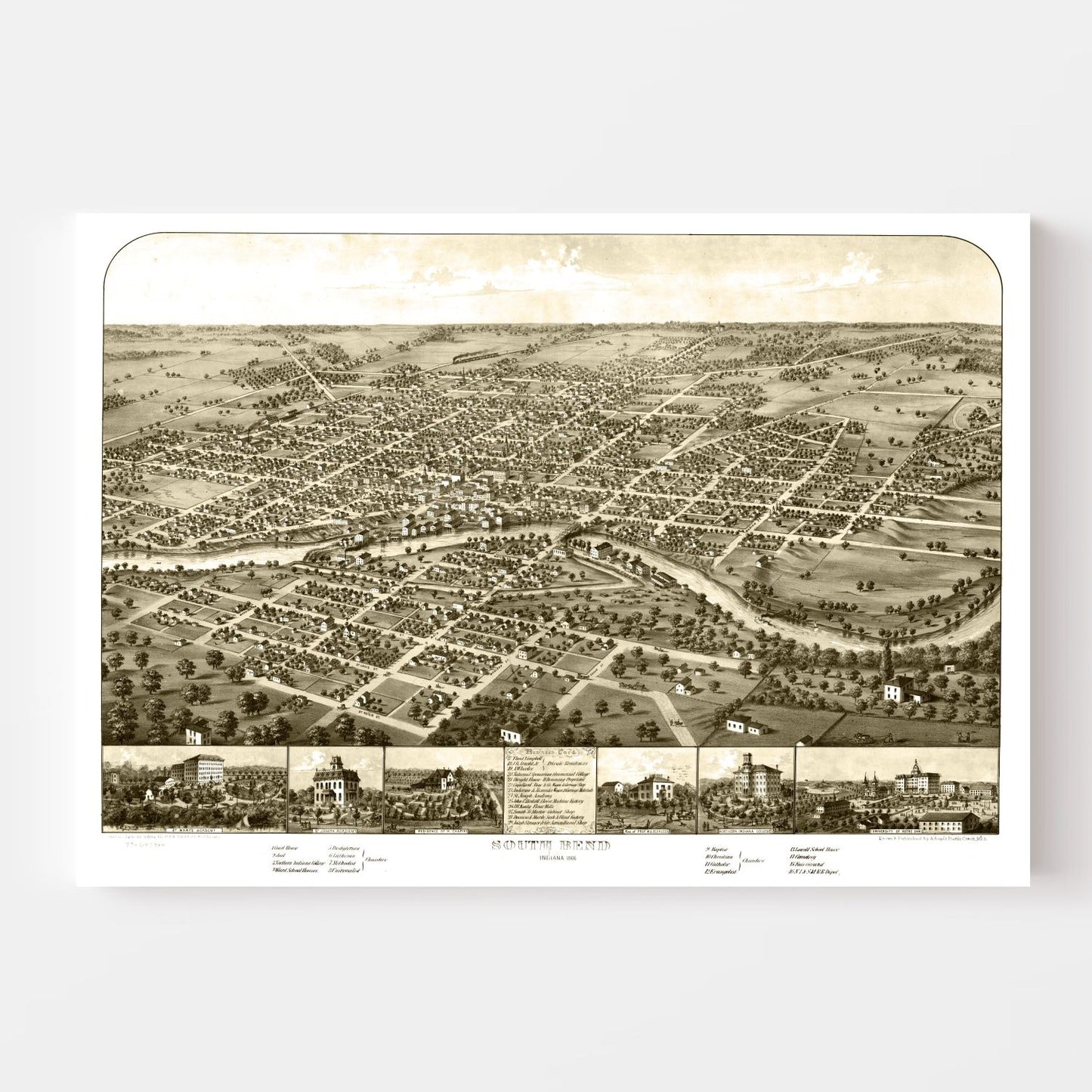 Vintage Map of South Bend, Indiana, 1866