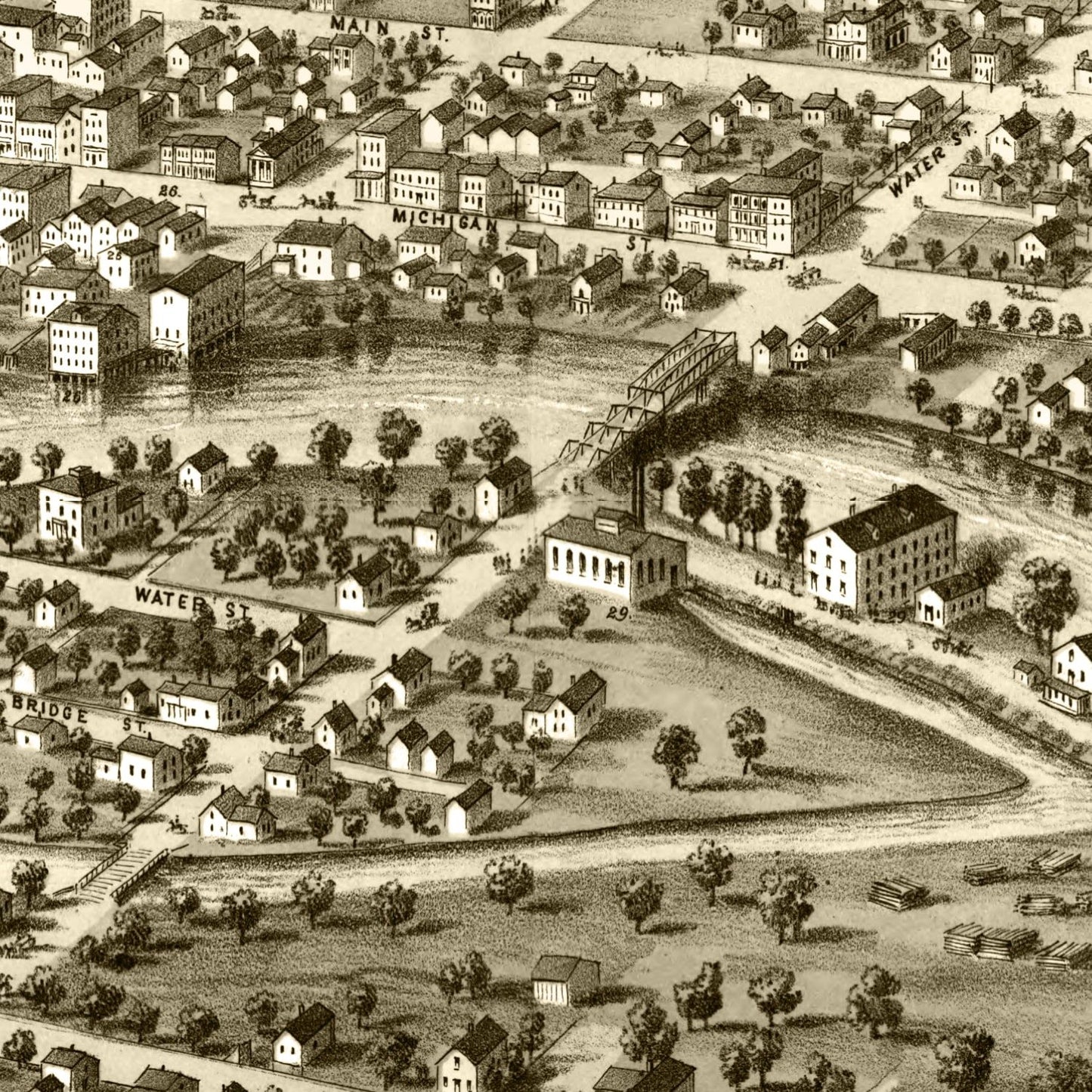 Vintage Map of South Bend, Indiana, 1866