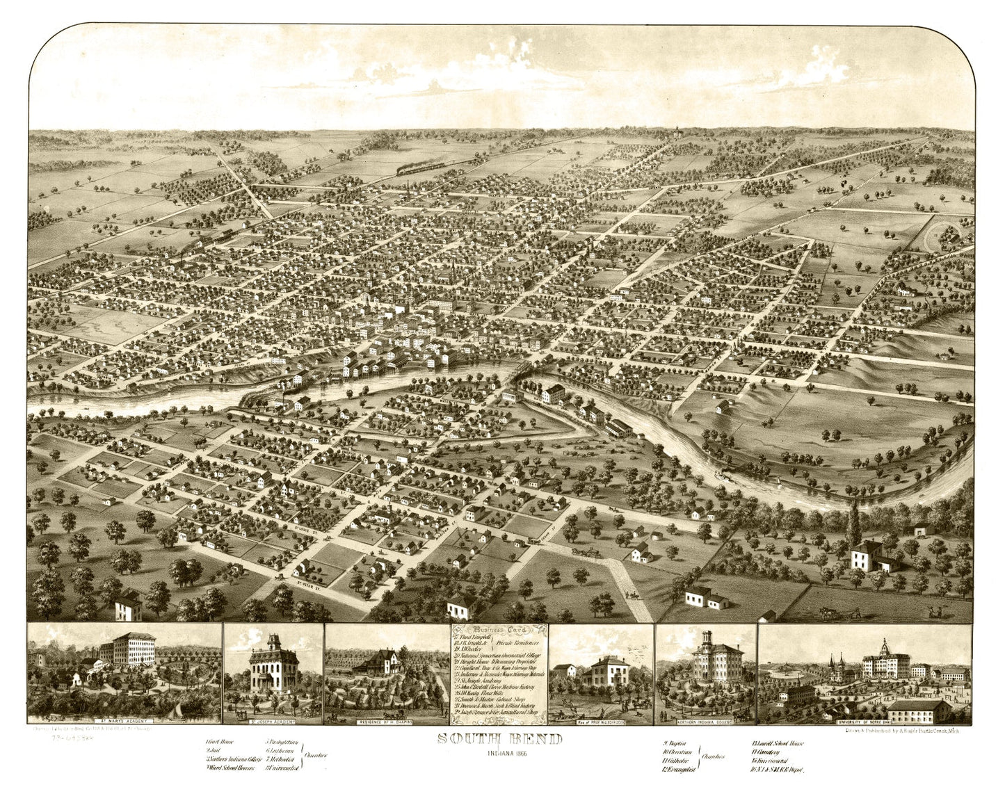 Vintage Map of South Bend, Indiana, 1866