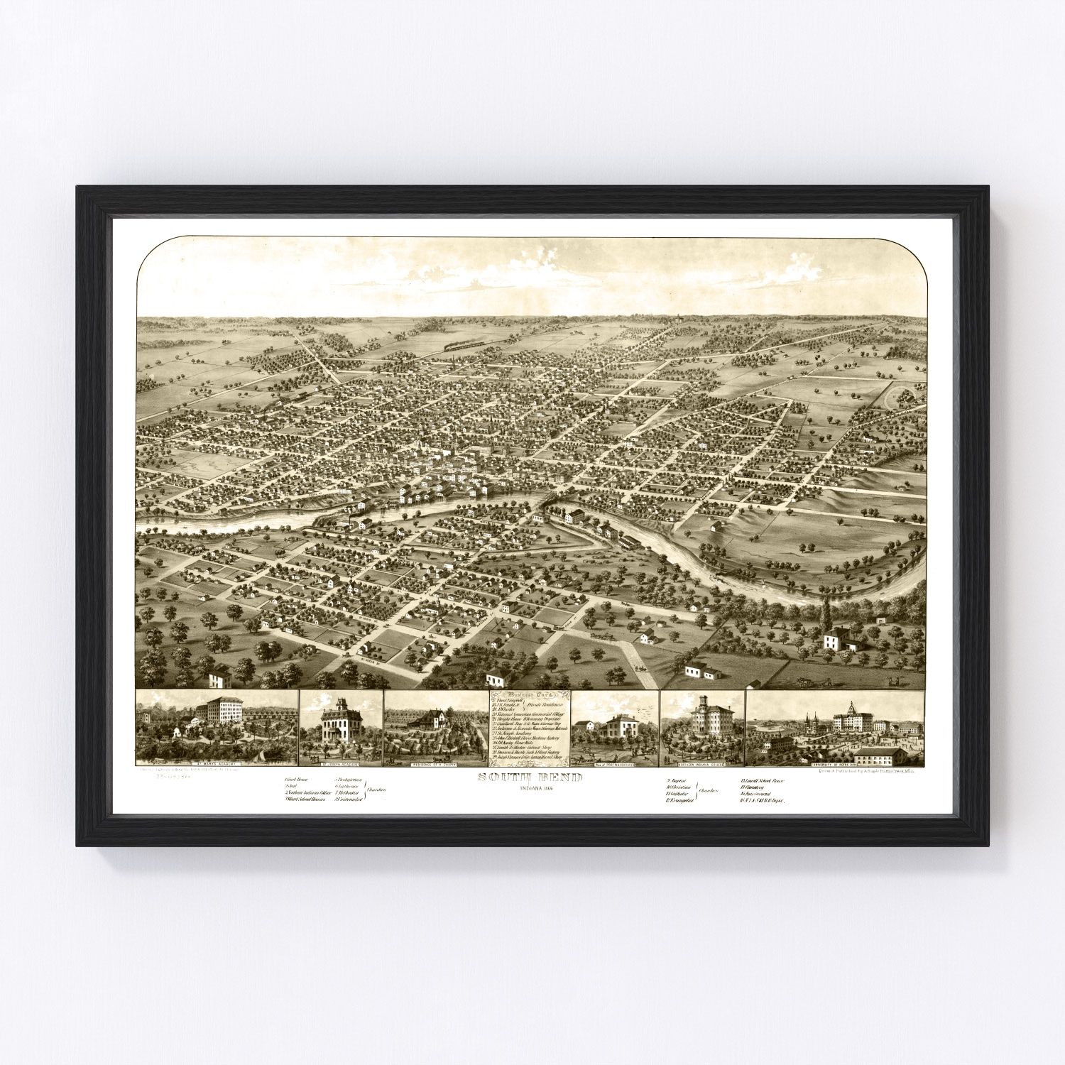 vintage map of South Bend, Indiana, 1866
