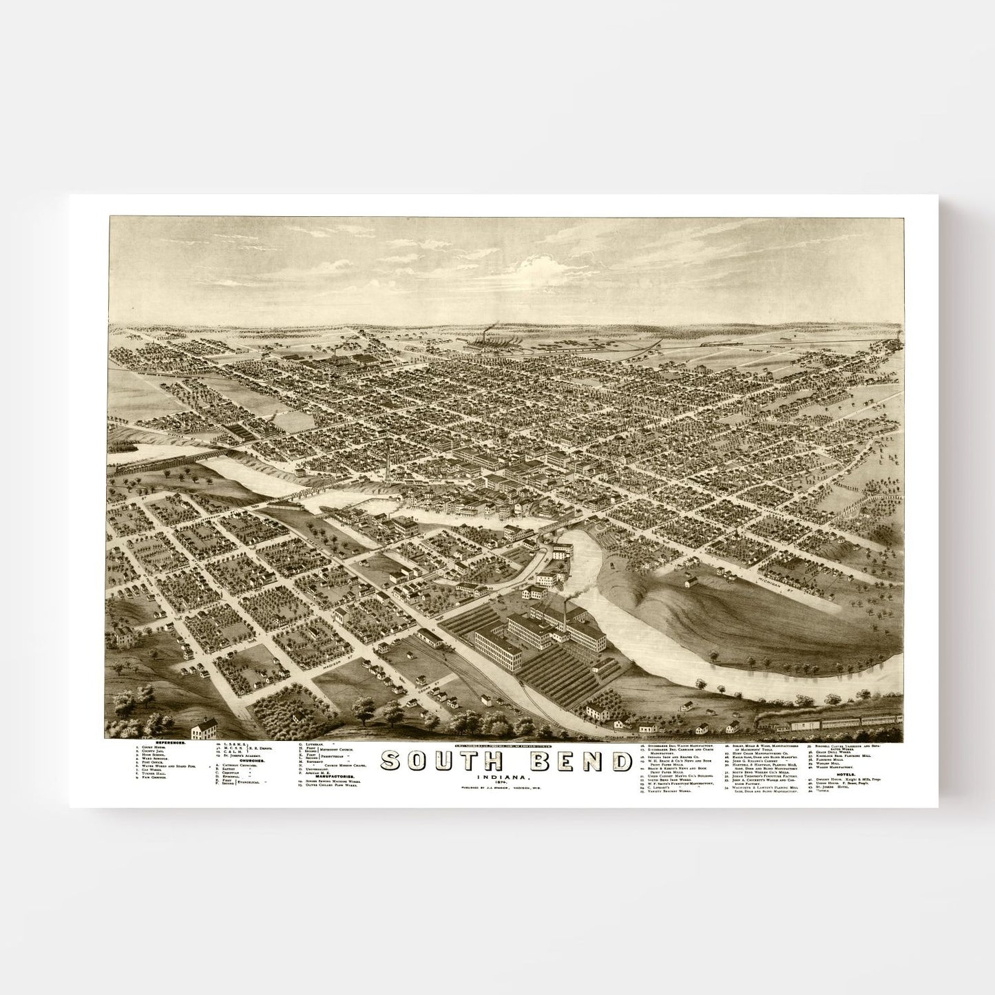 Vintage Map of South Bend, Indiana, 1874