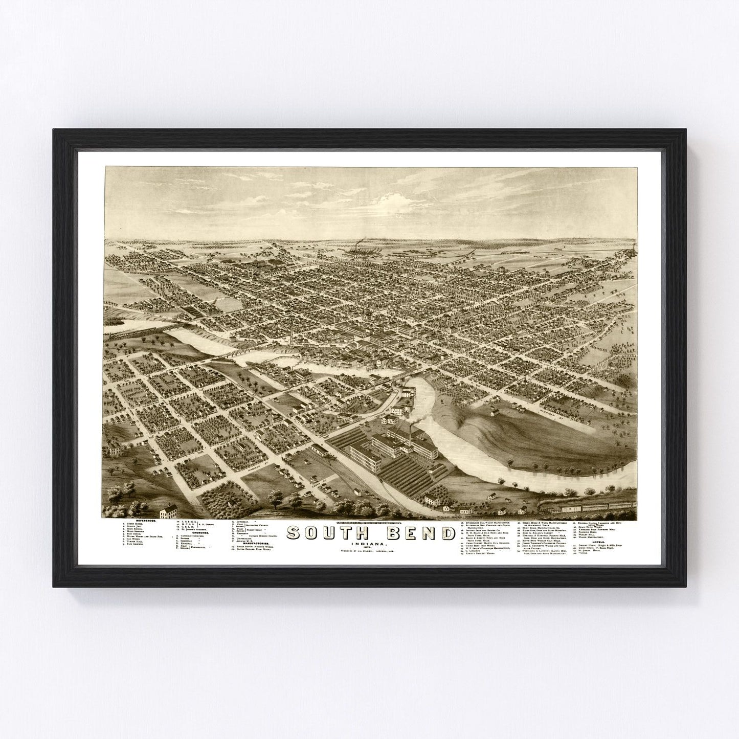 vintage map of South Bend, Indiana, 1874