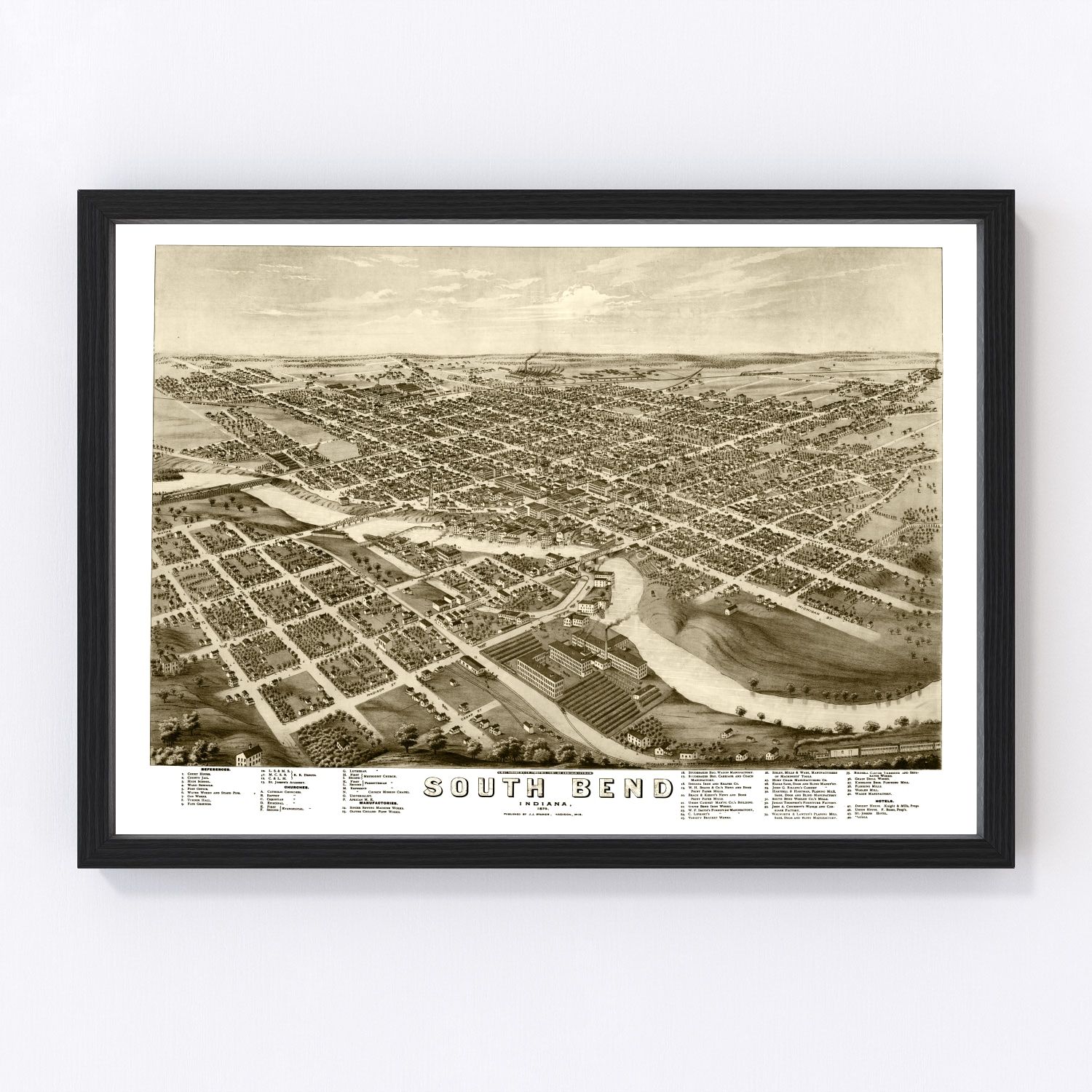 vintage map of South Bend, Indiana, 1874