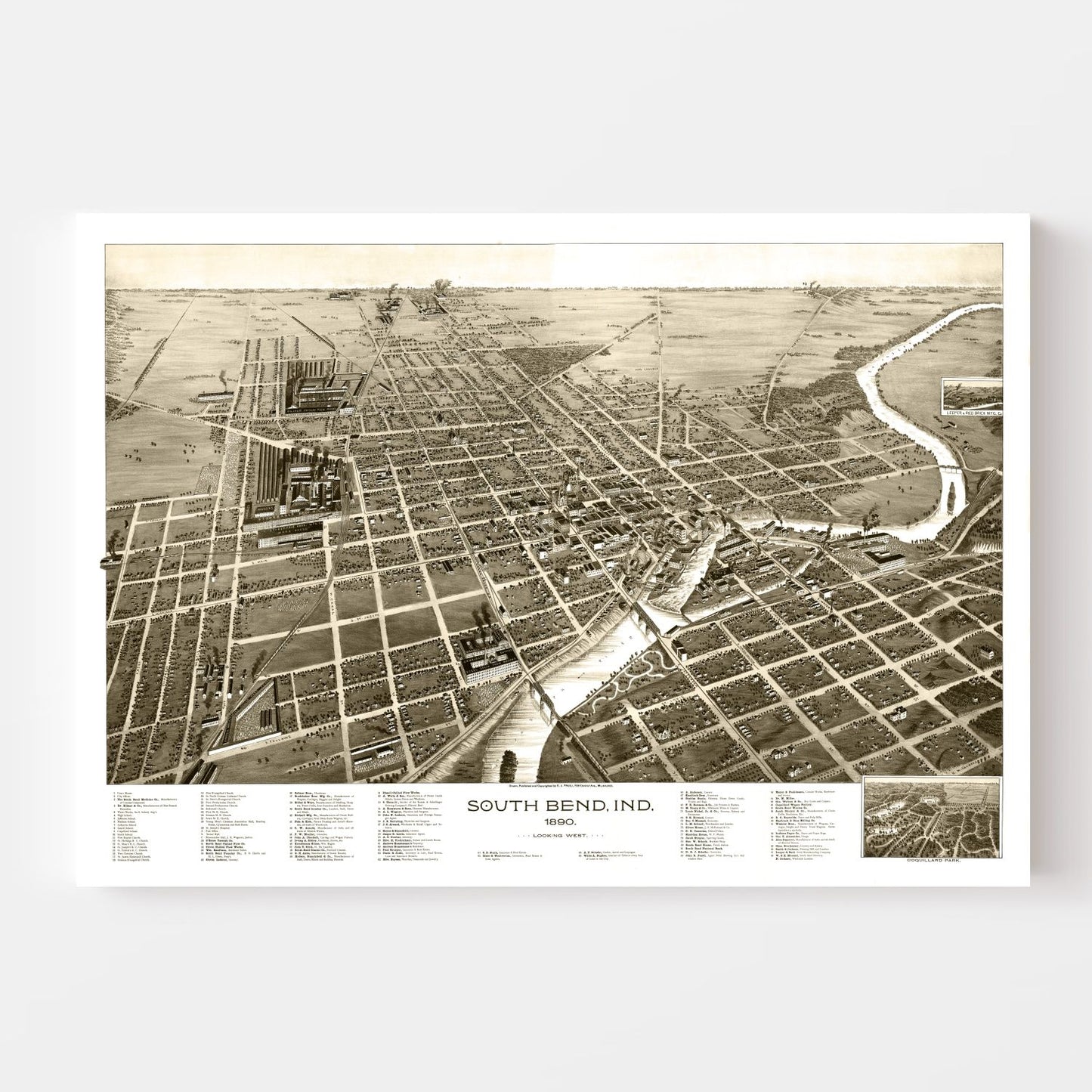 Vintage Map of South Bend, Indiana, 1890