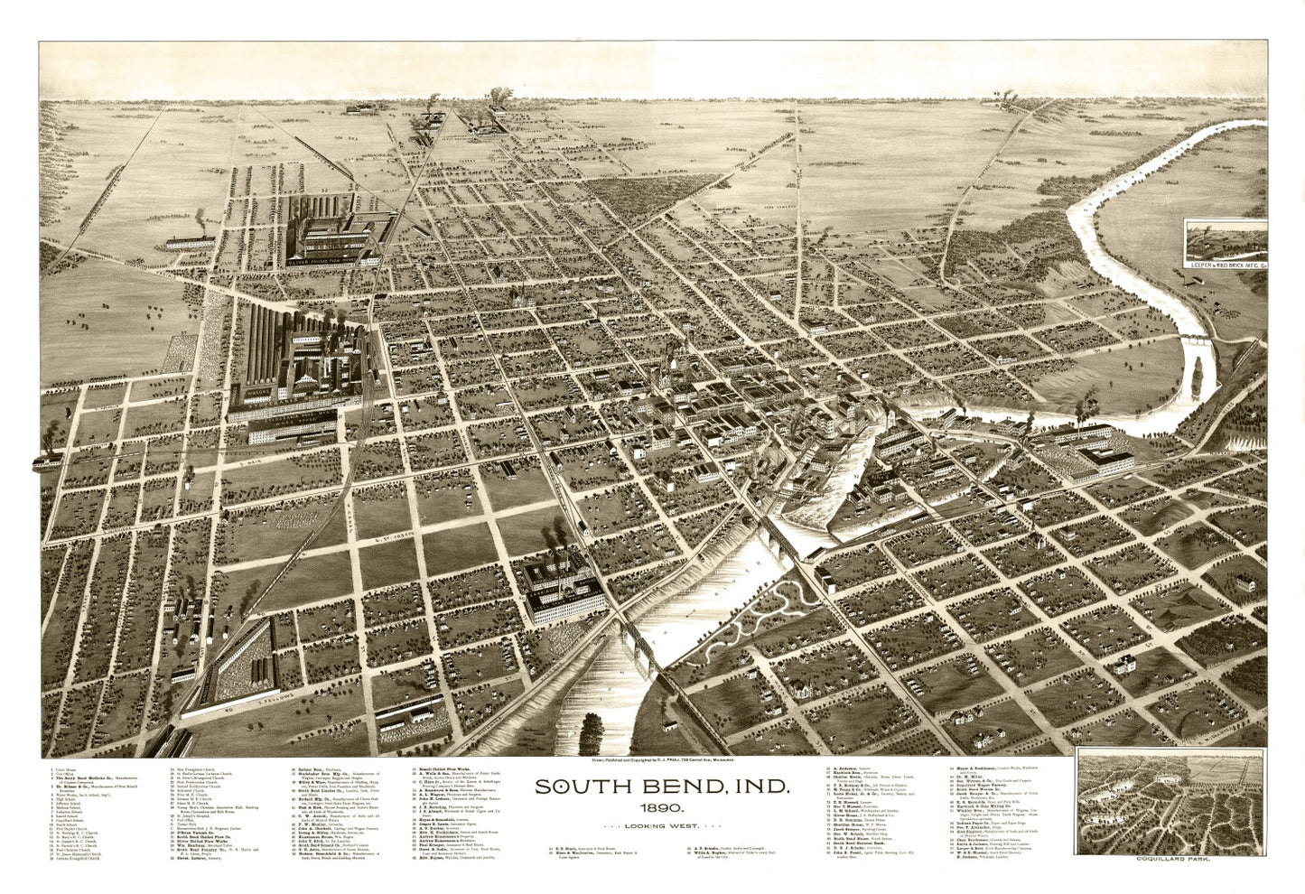 Vintage Map of South Bend, Indiana, 1890