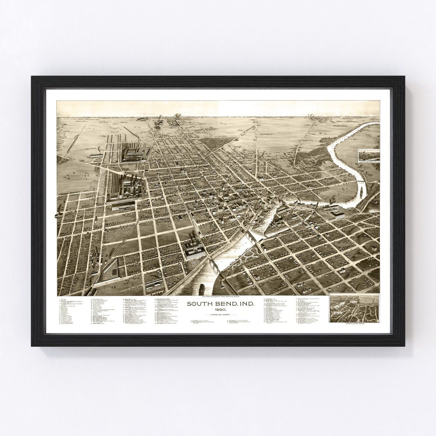 vintage map of South Bend, Indiana, 1890