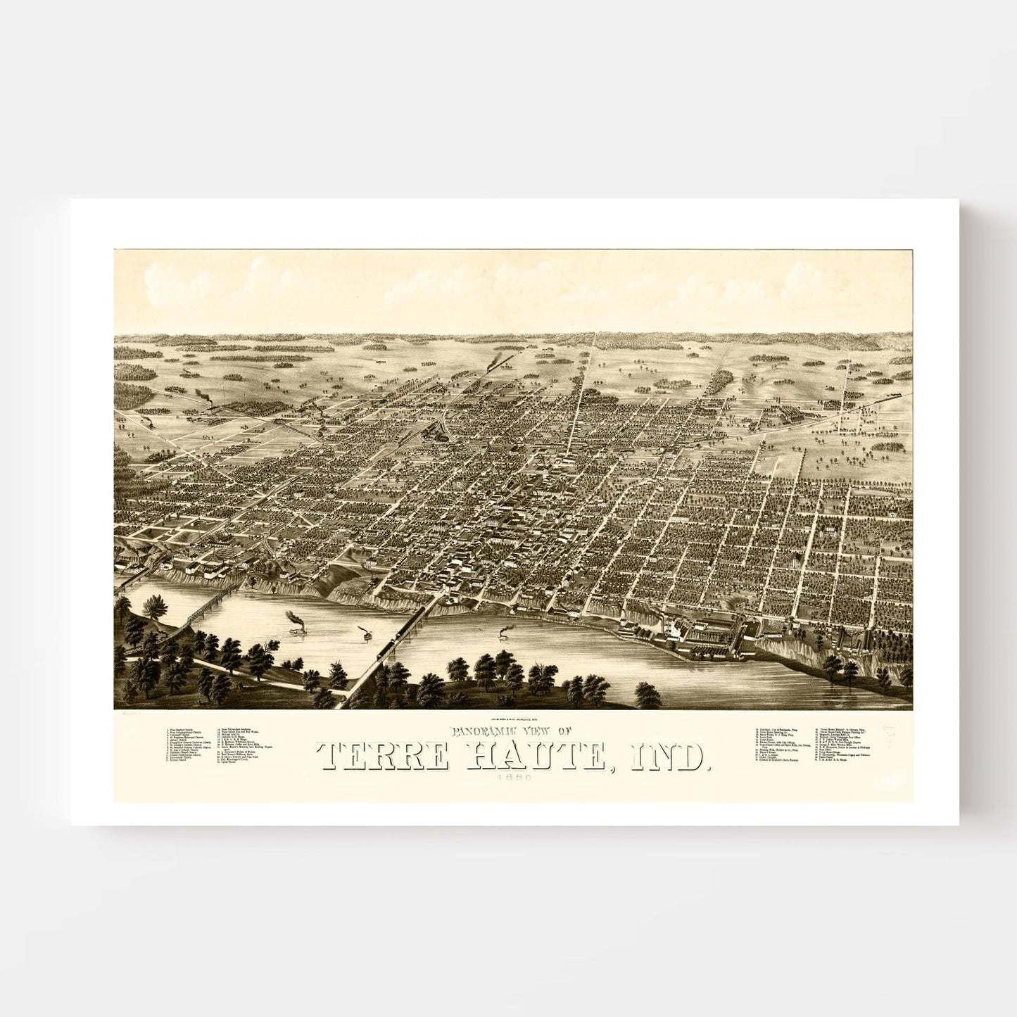 Vintage Map of Terre Haute, Indiana, 1880