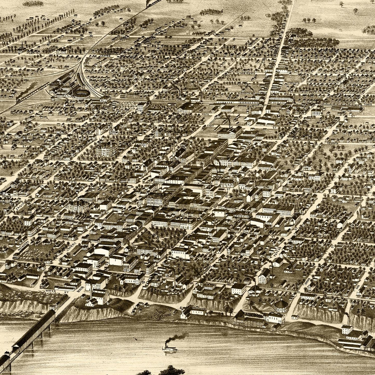 Vintage Map of Terre Haute, Indiana, 1880