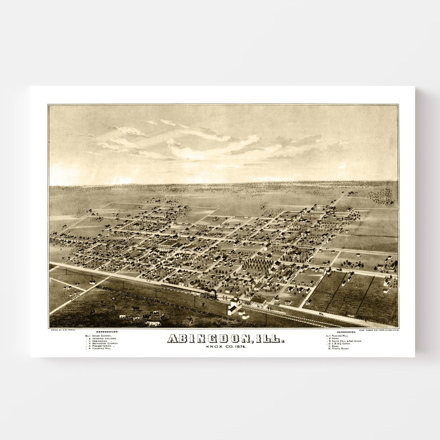 Vintage Map of Abingdon, Illinois, 1874