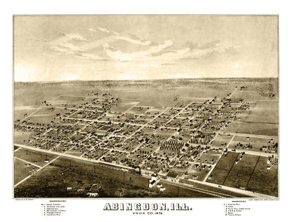 Vintage Map of Abingdon, Illinois, 1874