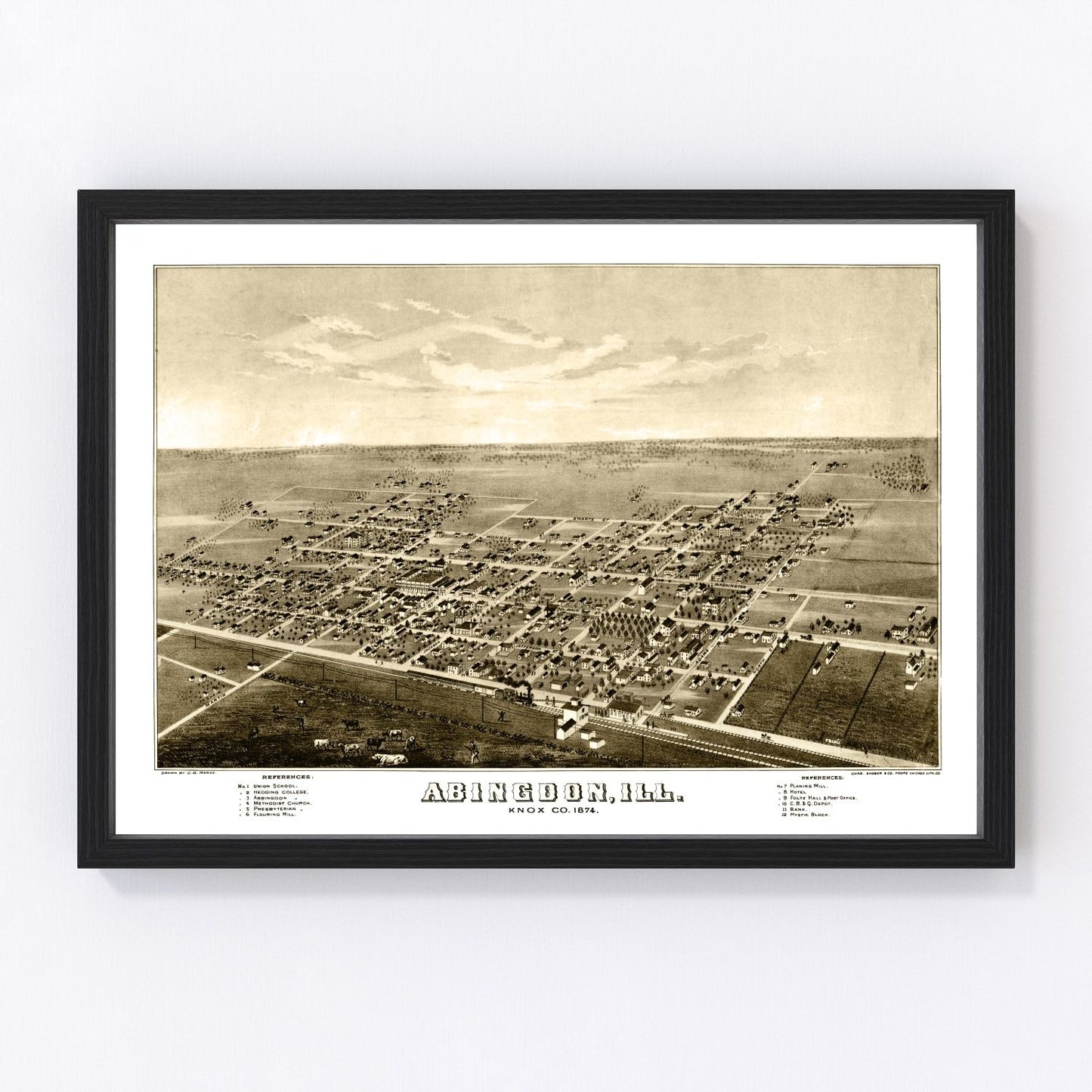 Vintage map of Abingdon, Illinois, 1874 - restored Knox County atlas survey print