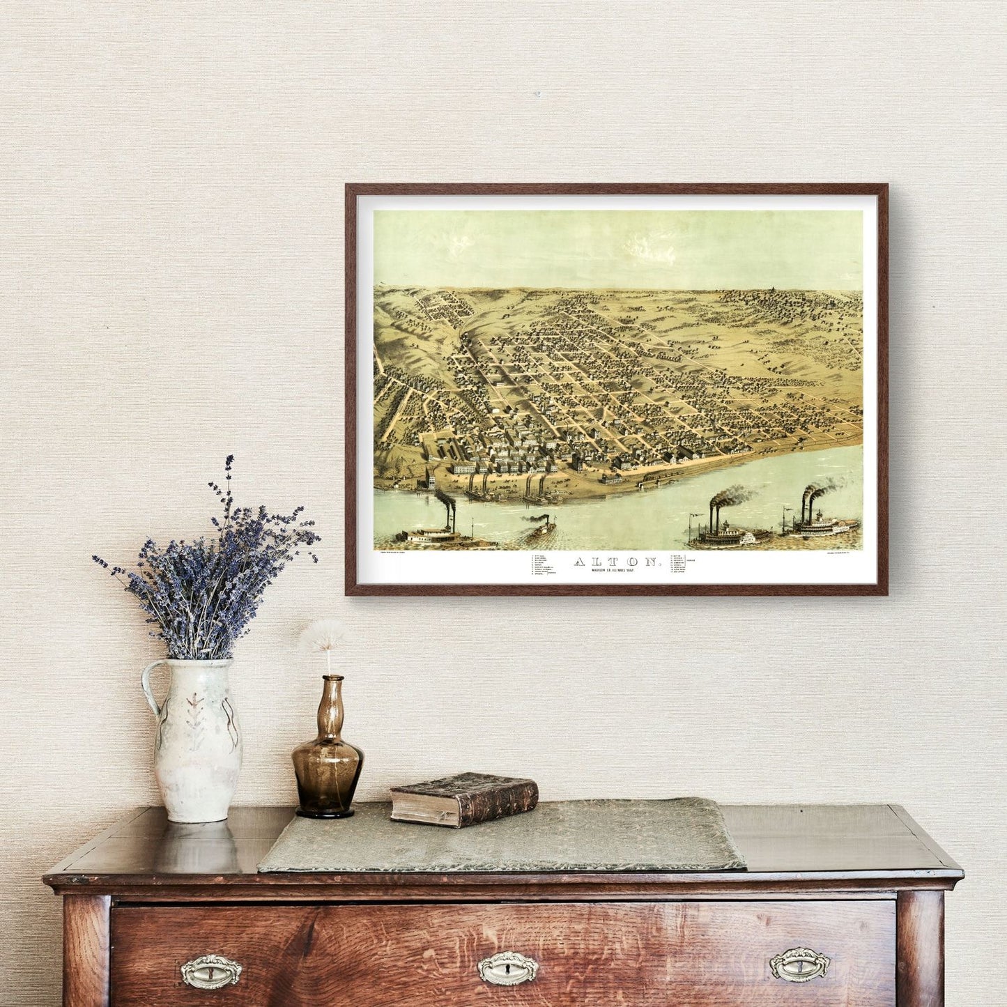 Vintage Map of Alton, Illinois, 1867