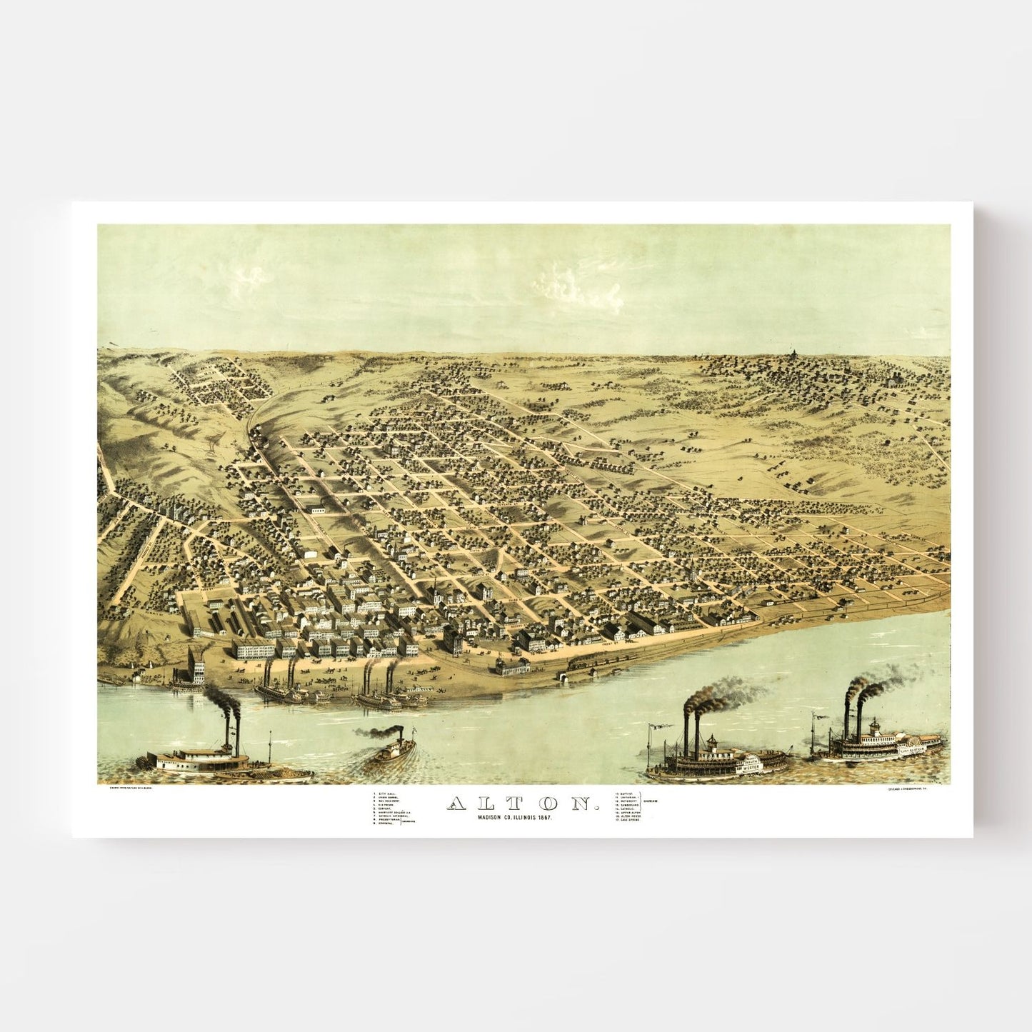 Vintage Map of Alton, Illinois, 1867