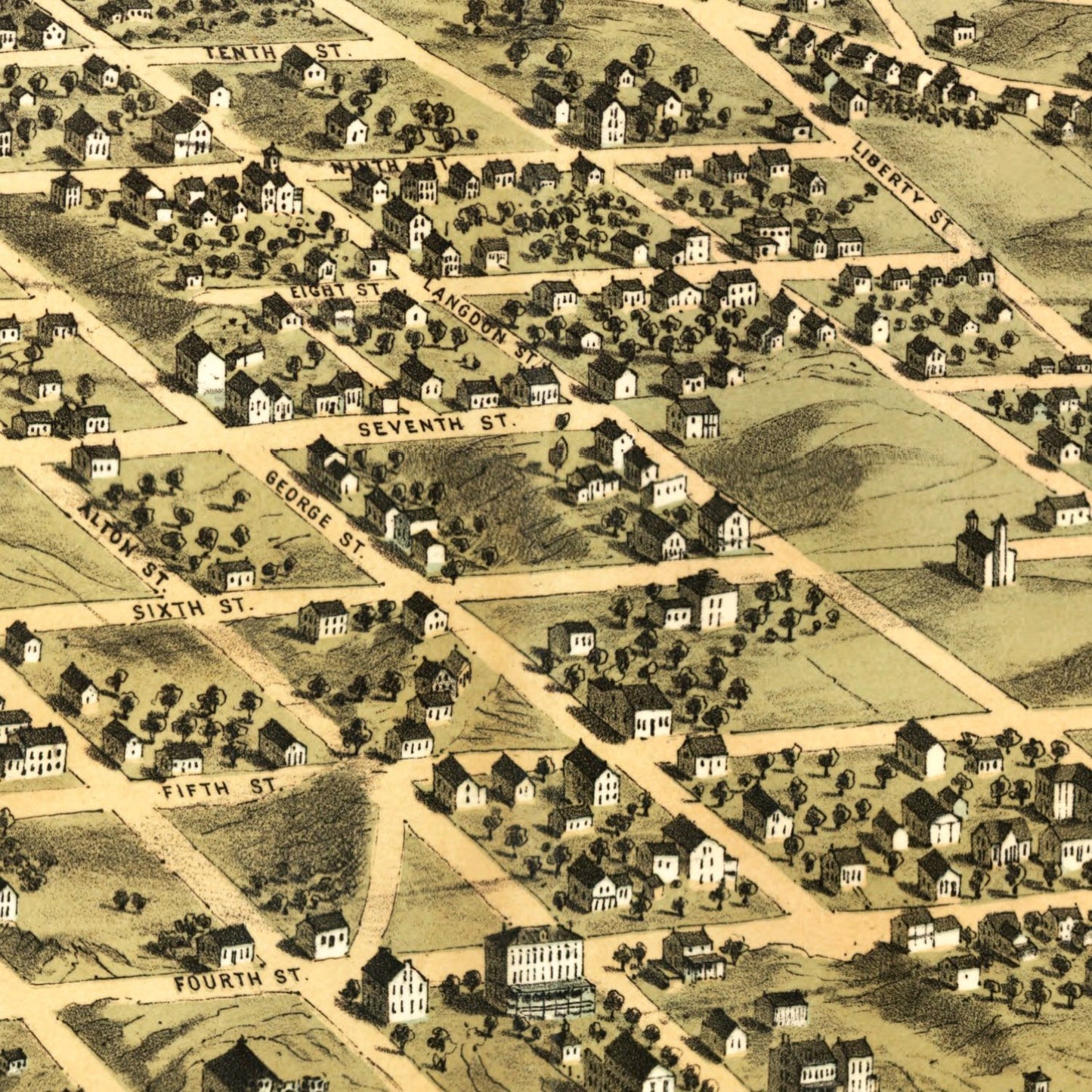 Vintage Map of Alton, Illinois, 1867