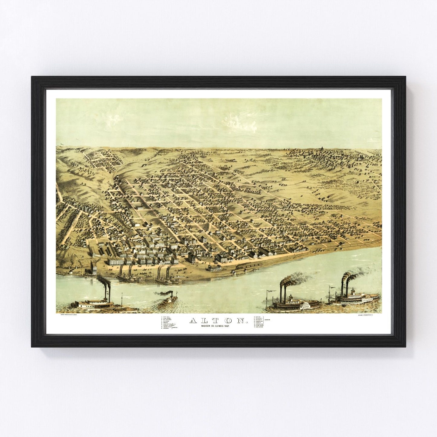 Vintage map of Alton, Illinois, 1867, Madison County