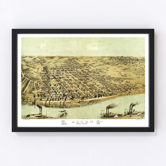 Vintage map of Alton, Illinois, 1867, Madison County