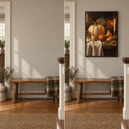 Moody Still Life Wall Art, Autumn Harvest Table Print