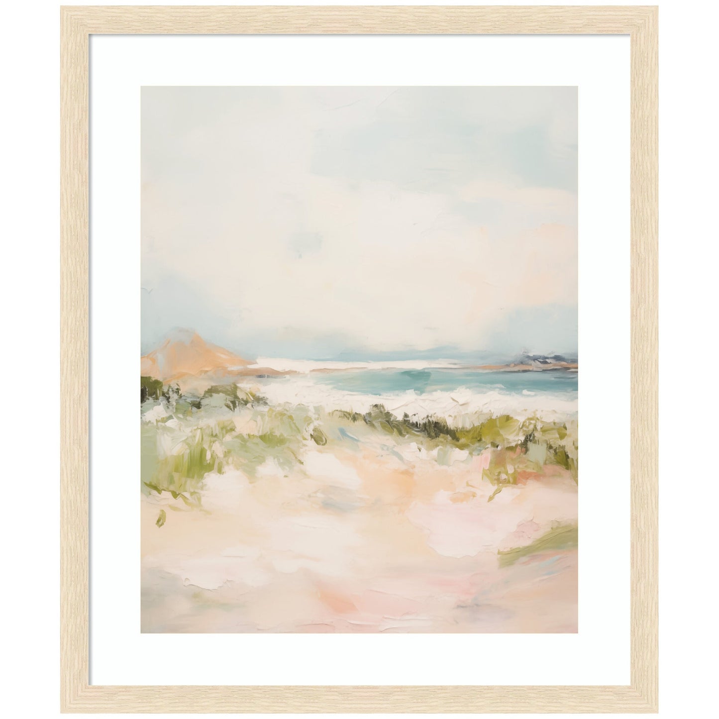 Serene valley landscape with rolling scenery in a wood frame