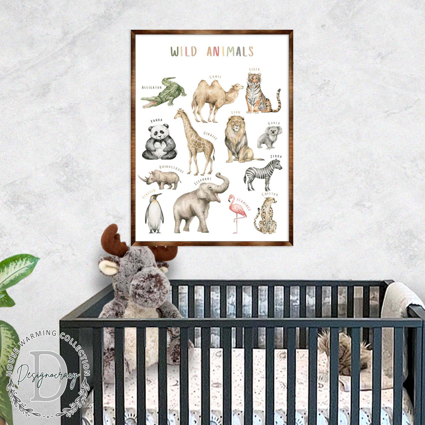 Wild Animals Wooden Kids Room Wall Art Poster