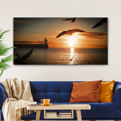 Seagulls over a Sunset Sea canvas shown in a styled room setting, view 3
