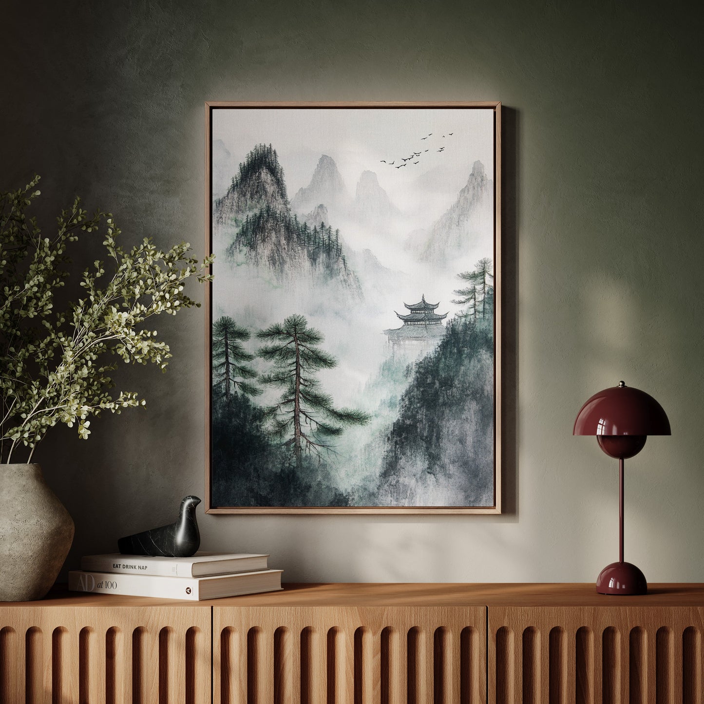 Misty Mountain Zen Wall Art Print - Chinese Ink Landscape