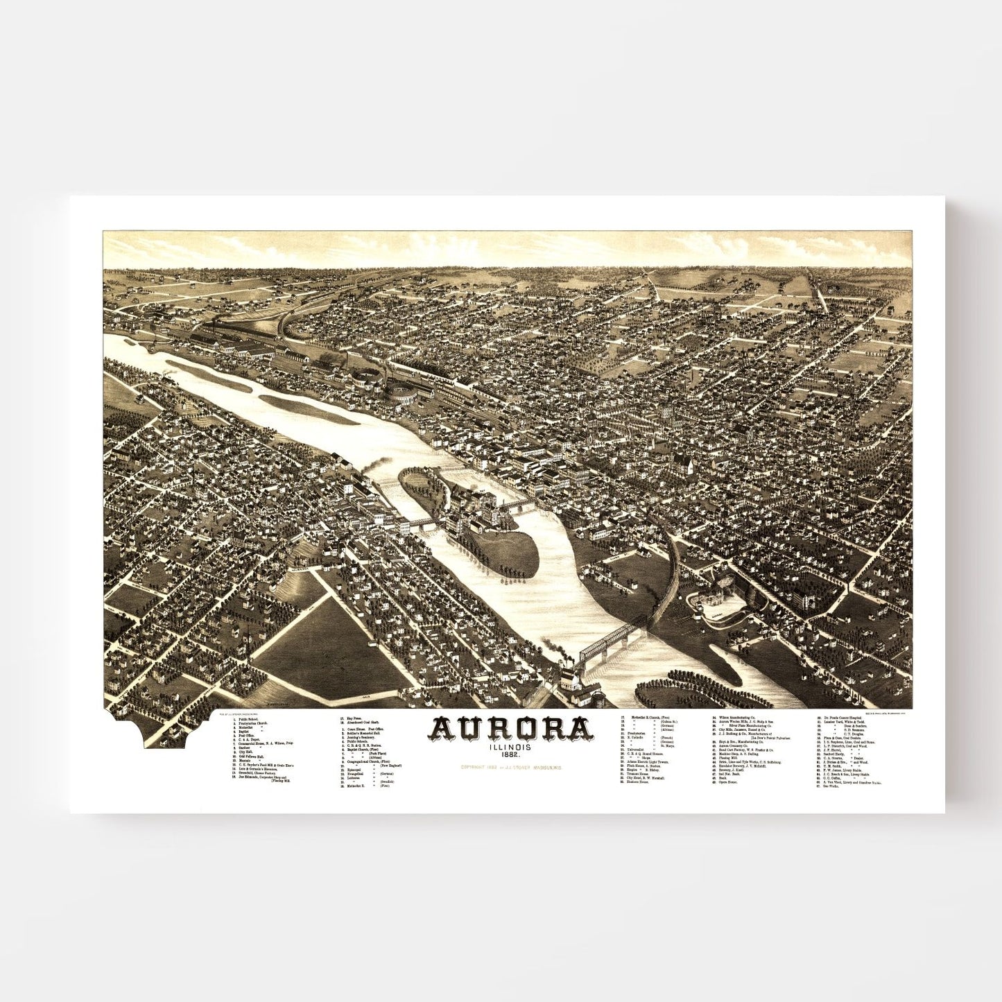Vintage Map of Aurora, Illinois, 1882
