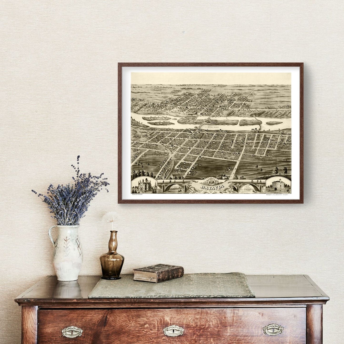 Vintage Map of Batavia, Illinois, 1869