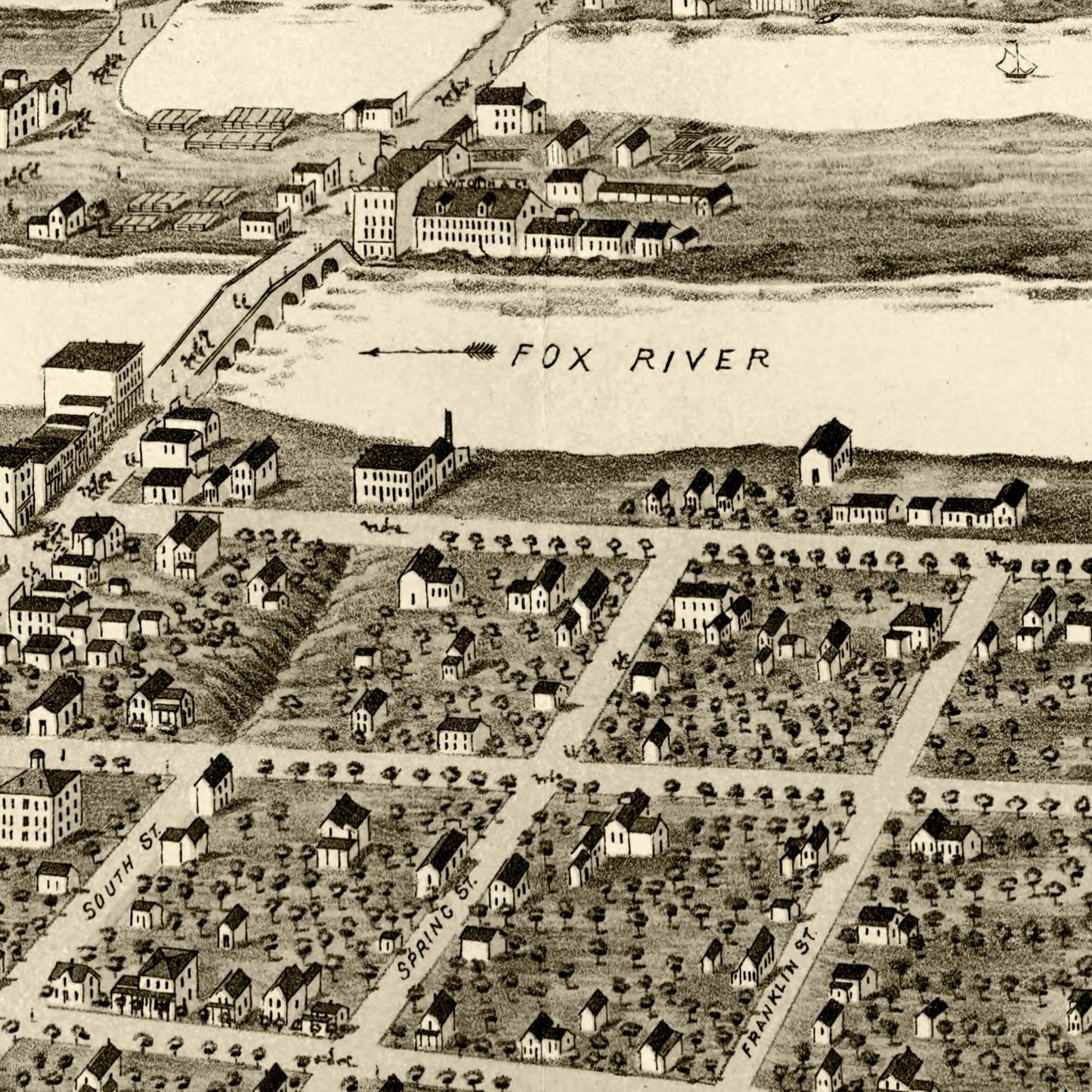 Vintage Map of Batavia, Illinois, 1869