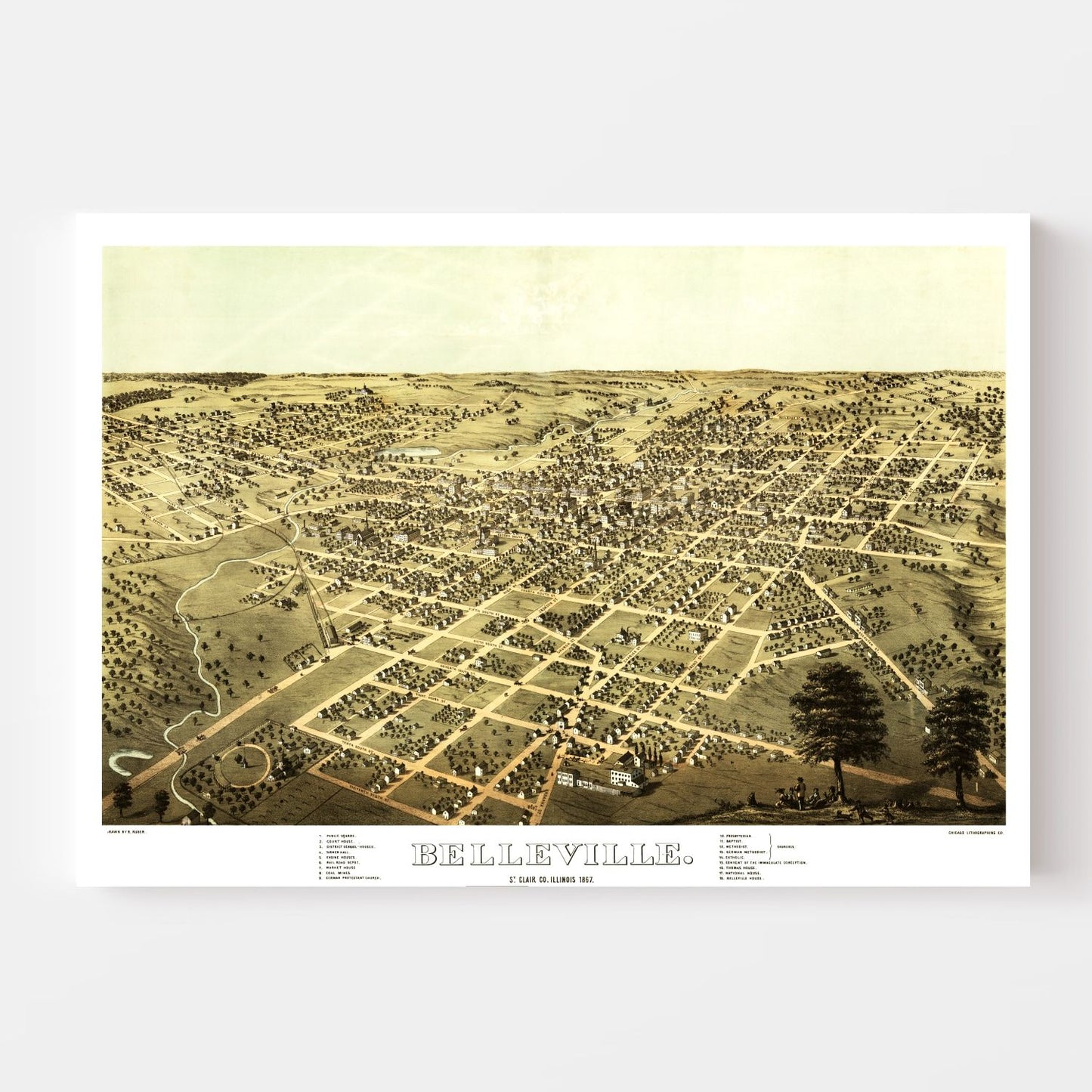 Vintage Map of Belleville, Illinois, 1867