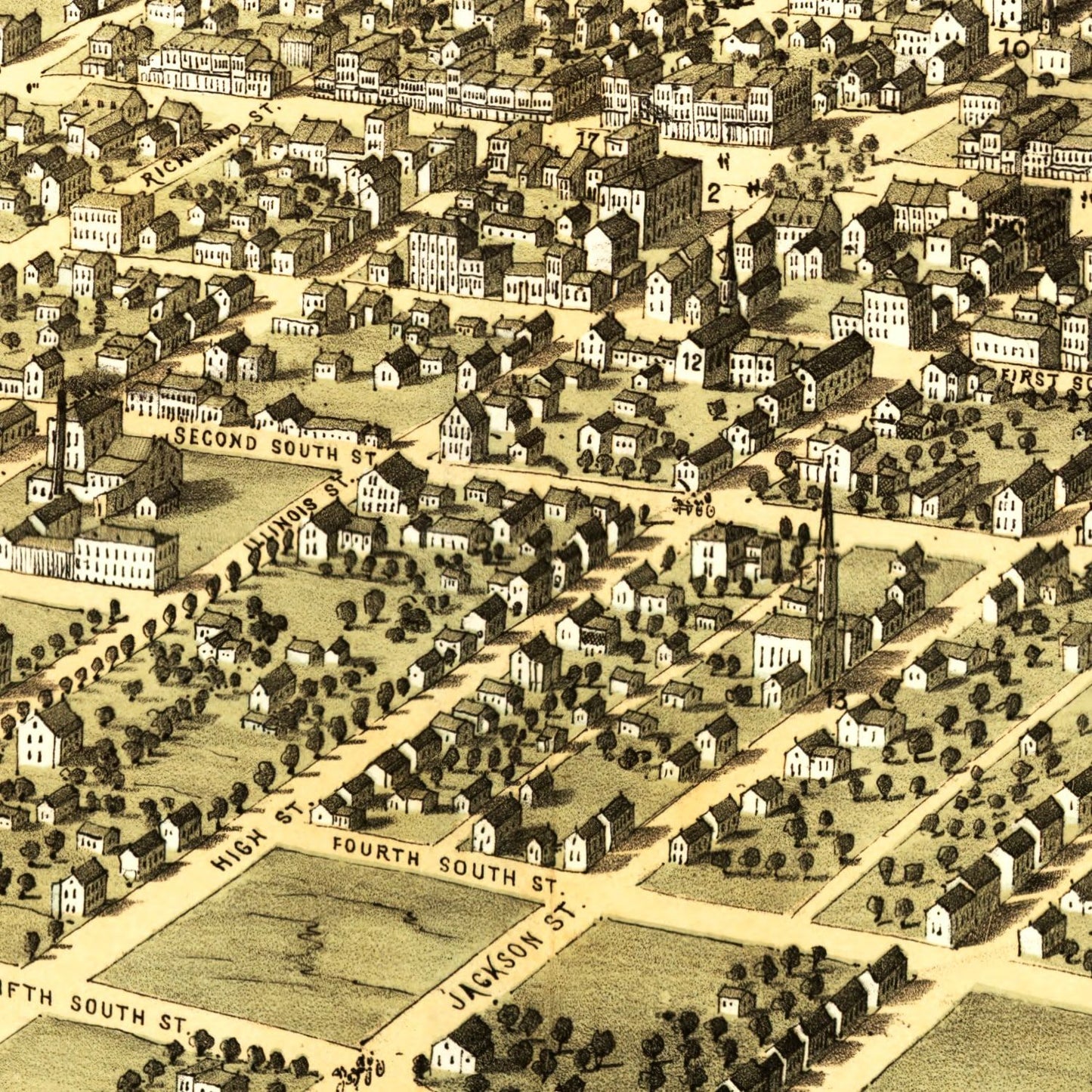 Vintage Map of Belleville, Illinois, 1867