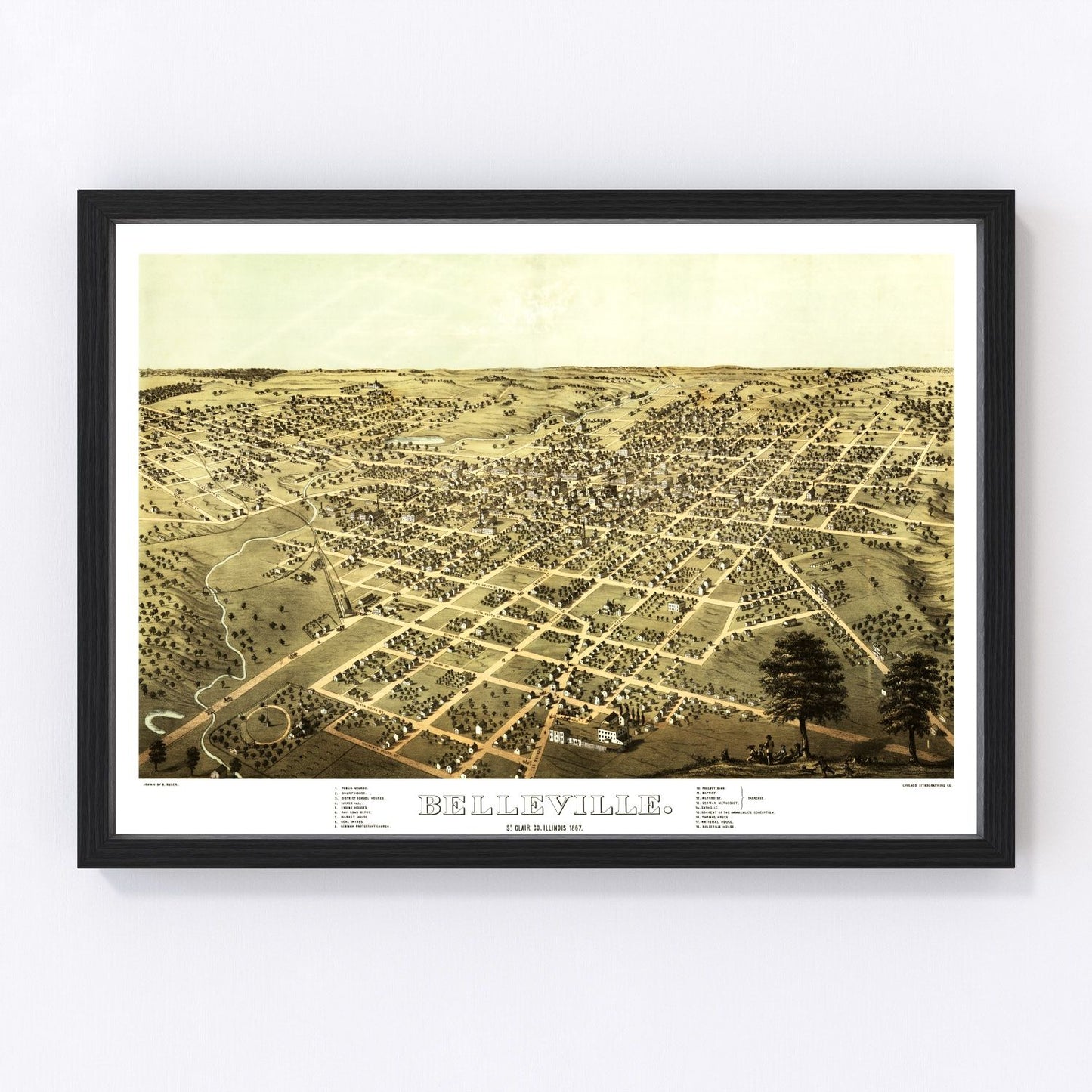 Vintage map of Belleville, Illinois, 1867