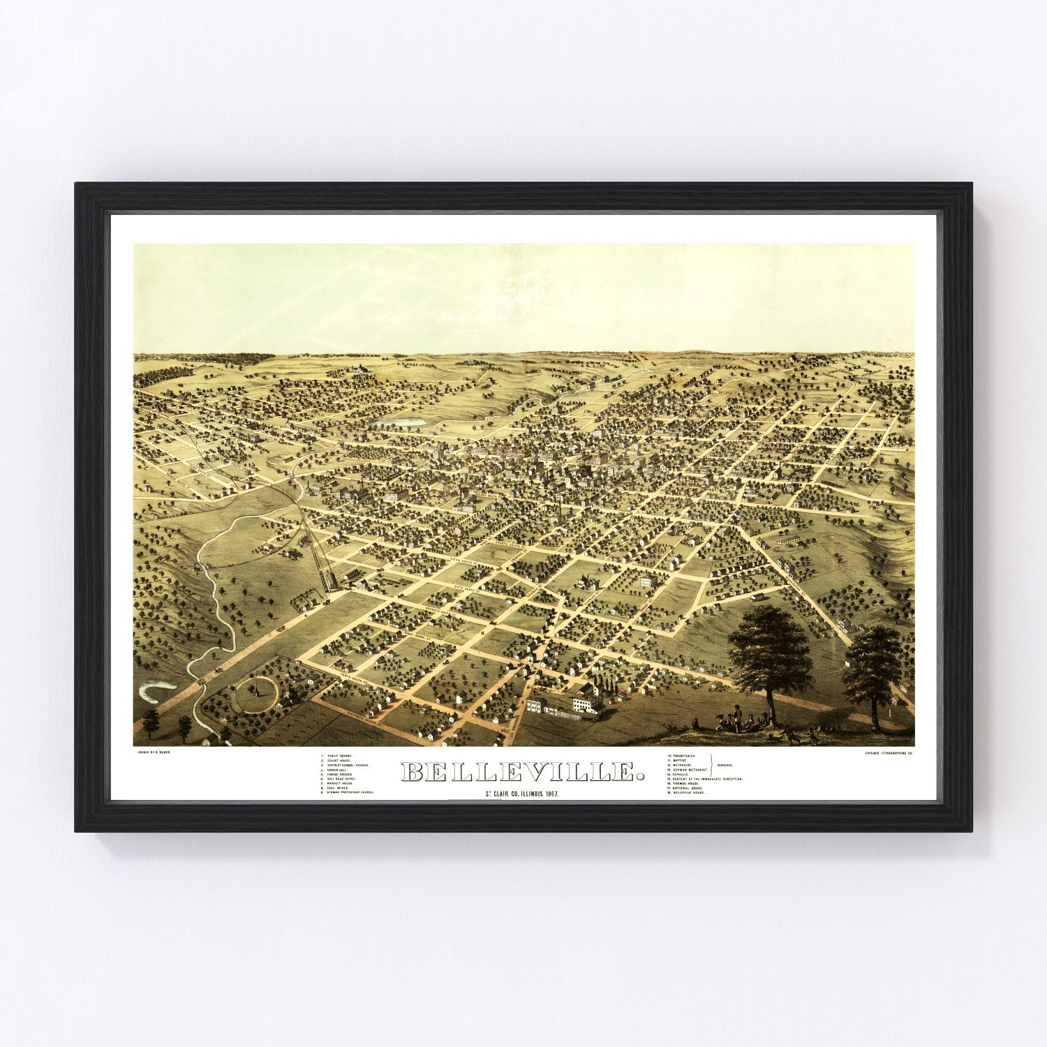 Vintage map of Belleville, Illinois, 1867