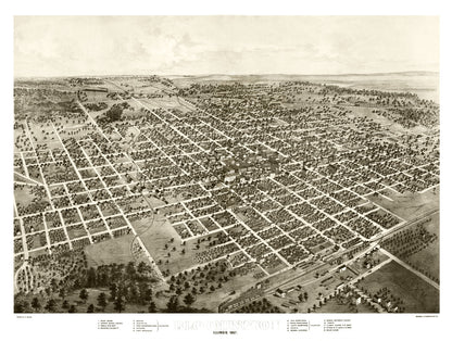 Vintage Map of Bloomington, Illinois, 1867