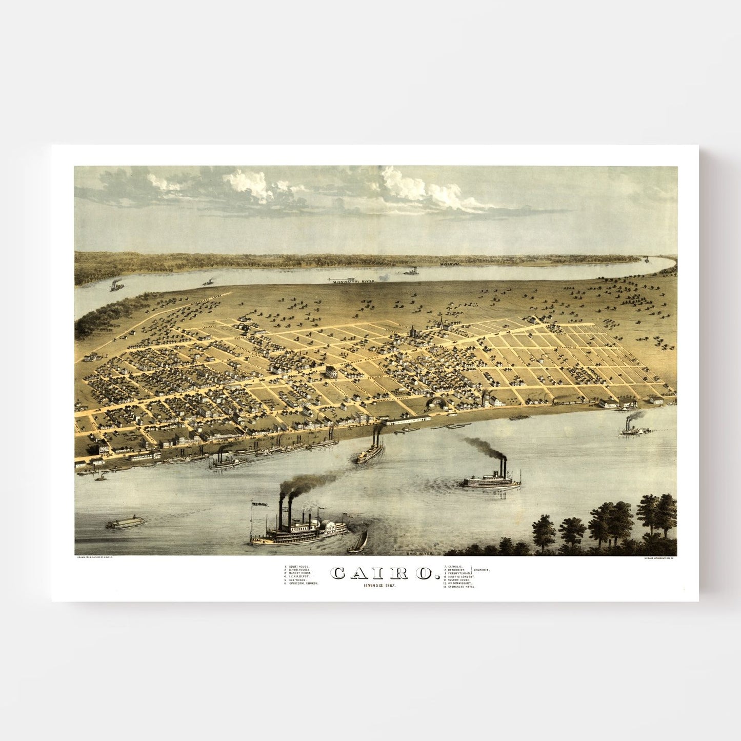 Vintage Map of Cairo, Illinois, 1867 Wall Art