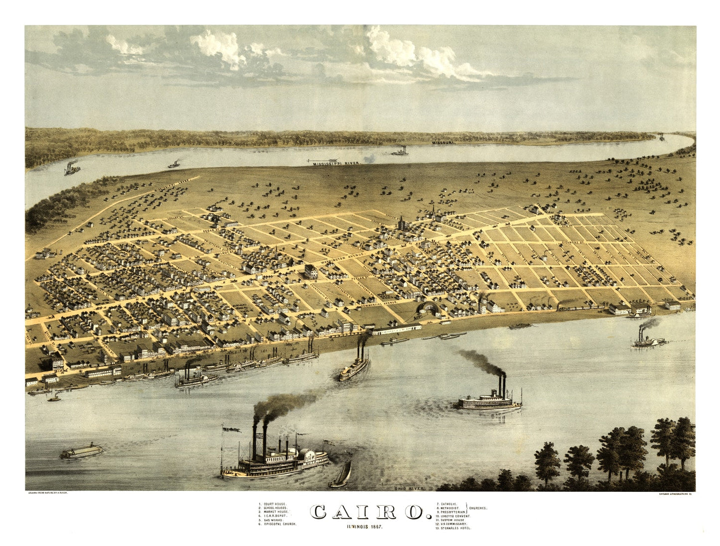 Vintage Map of Cairo, Illinois, 1867 Wall Art