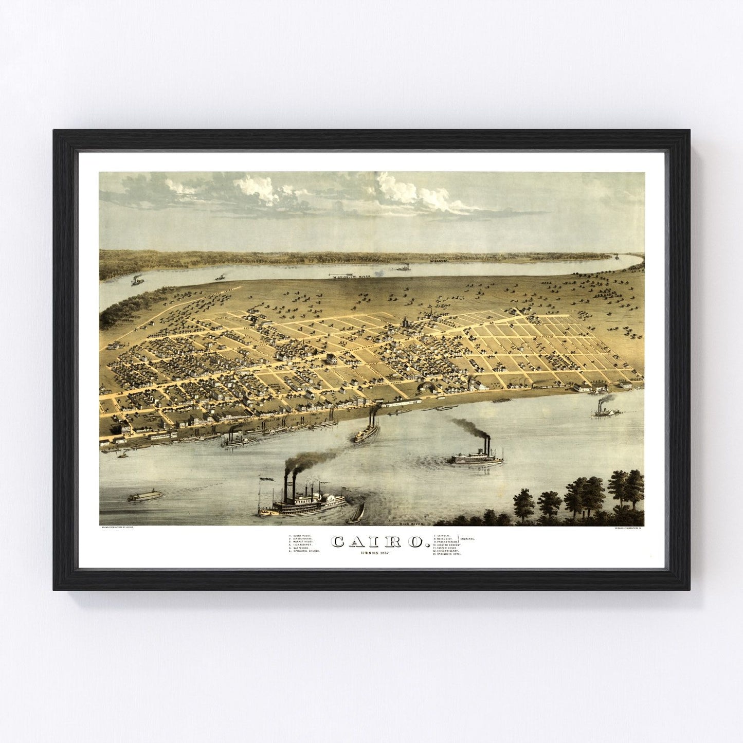 Vintage map of Cairo, Illinois, 1867, digitally restored