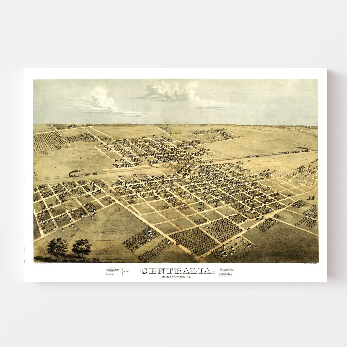 Vintage Map of Centralia, Illinois, 1867