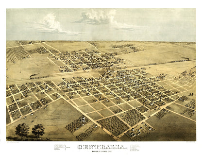 Vintage Map of Centralia, Illinois, 1867