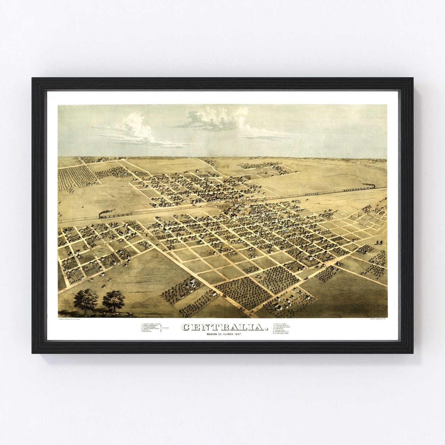 Vintage map of Centralia, Illinois, 1867, restored vintage wall art print