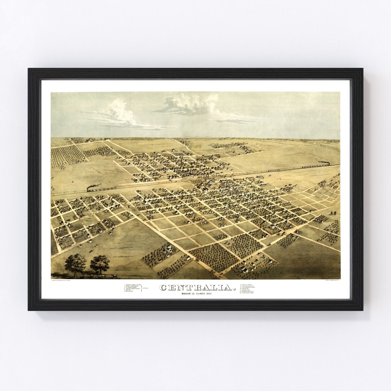 Vintage map of Centralia, Illinois, 1867, restored vintage wall art print