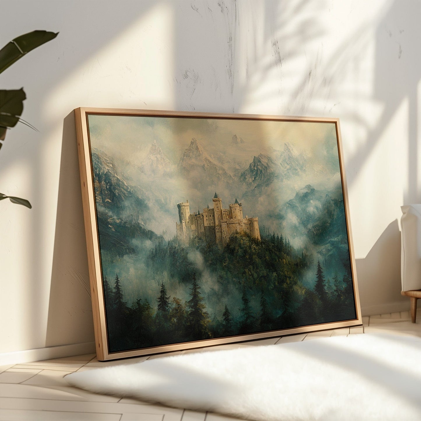 Misty Mountain Castle Fantasy Landscape Wall Art Print