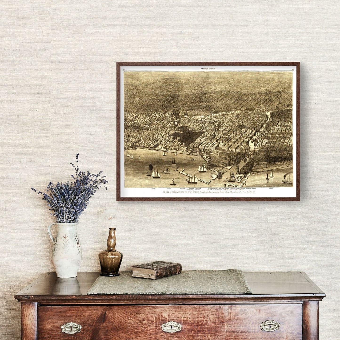 Vintage Map of Chicago, Illinois, 1874 - Edition II