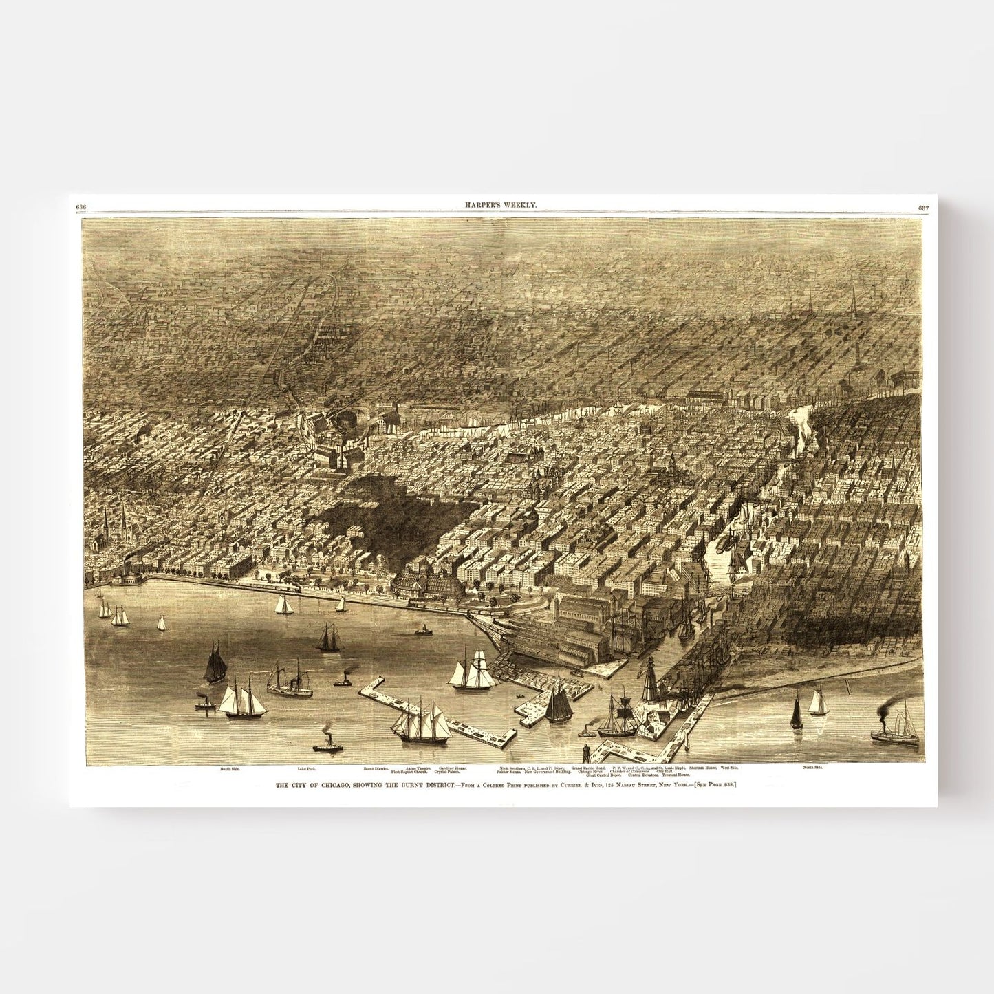 Vintage Map of Chicago, Illinois, 1874 - Edition II
