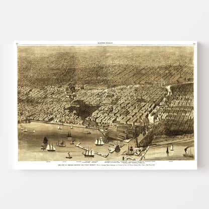 Vintage Map of Chicago, Illinois, 1874 - Edition II