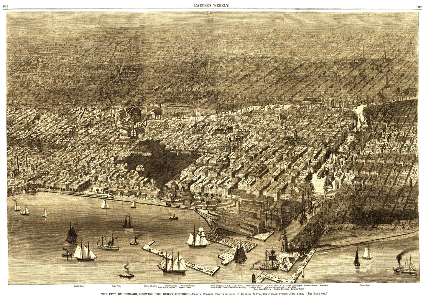 Vintage Map of Chicago, Illinois, 1874 - Edition II