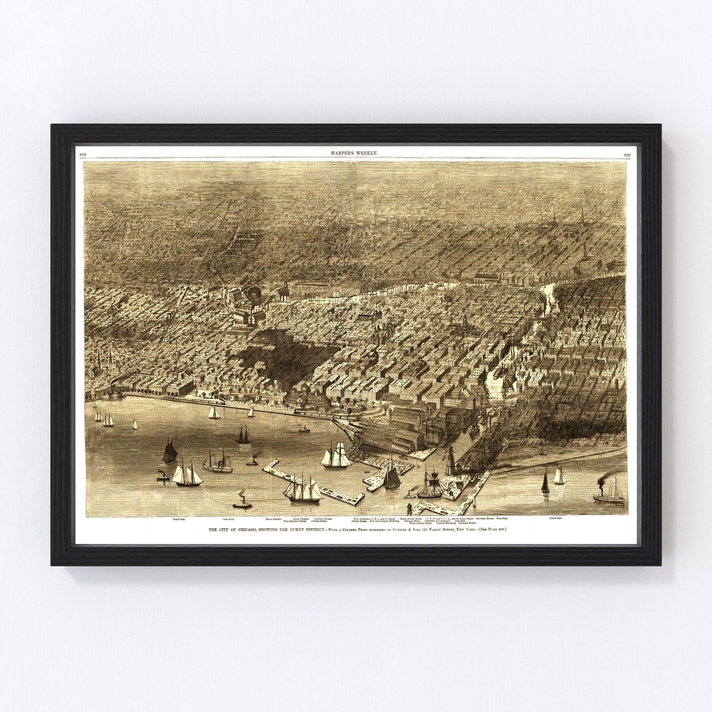 Vintage map of Chicago, Illinois, 1874, second edition, digitally restored