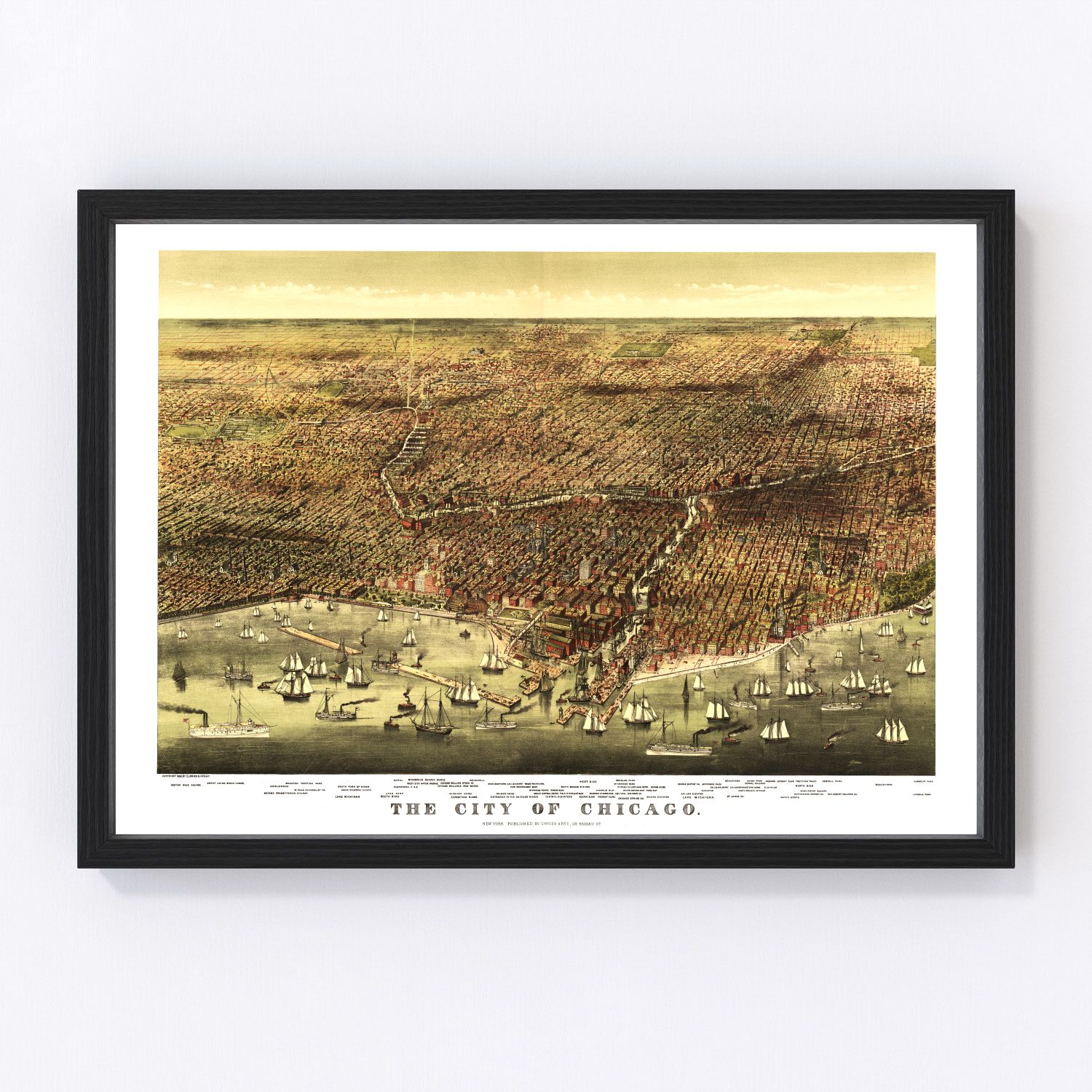 Vintage map of Chicago, Illinois, 1892 - digitally restored wall art print