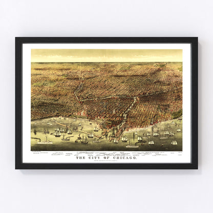 Vintage map of Chicago, Illinois, 1892 - digitally restored wall art print