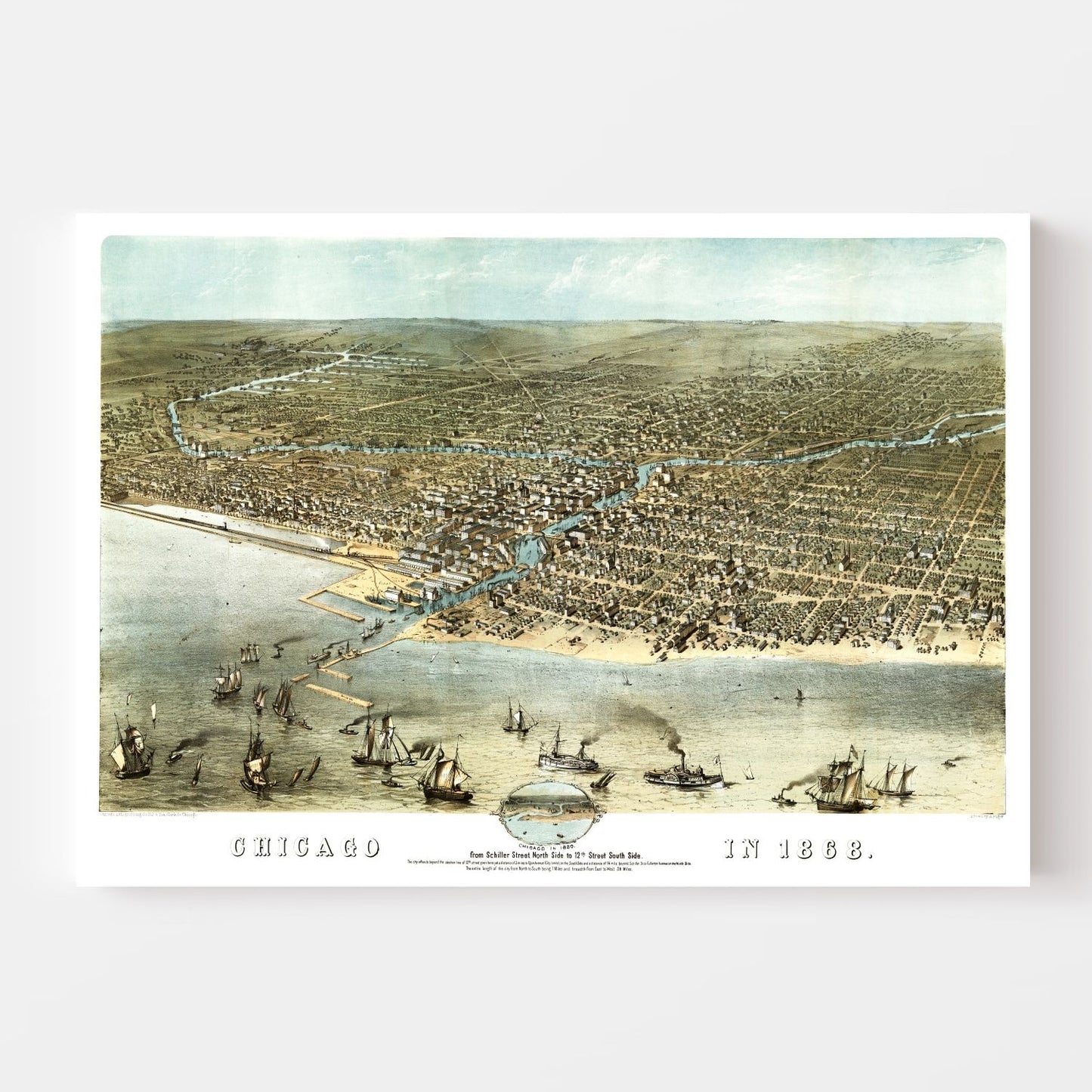 Vintage Map of Chicago, Illinois 1868