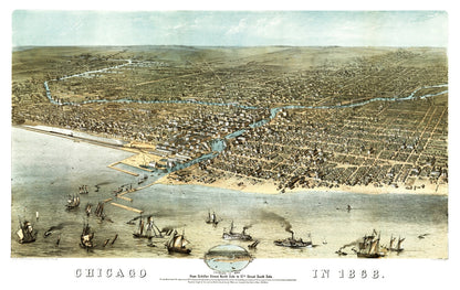 Vintage Map of Chicago, Illinois 1868